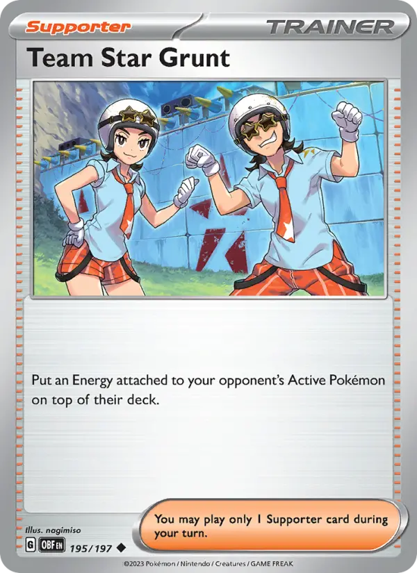 Team Star Grunt Uncommon Pokemon card #195 from Obsidian Flames