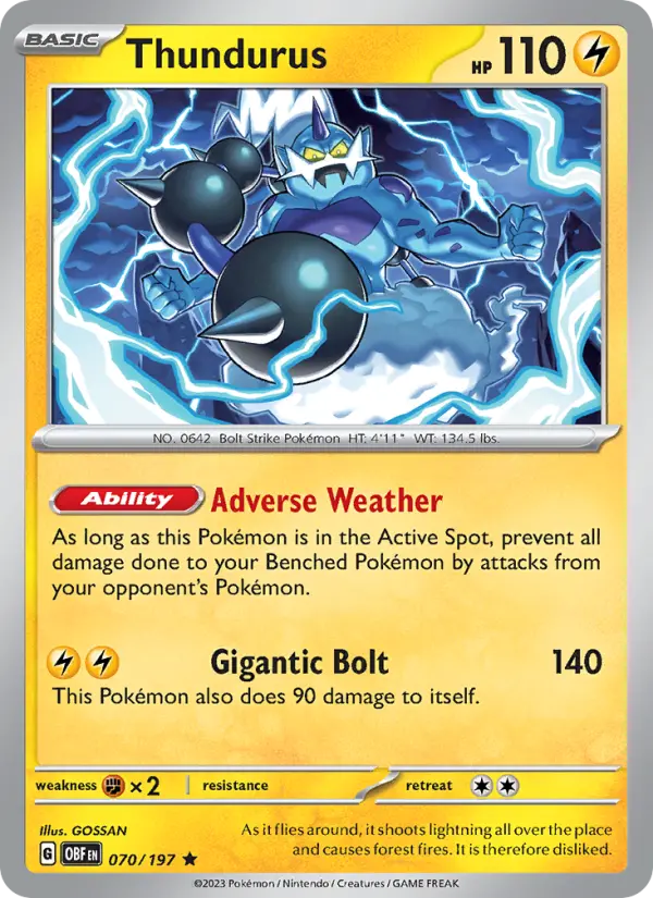 Thundurus Rare Pokemon card #070 from Obsidian Flames