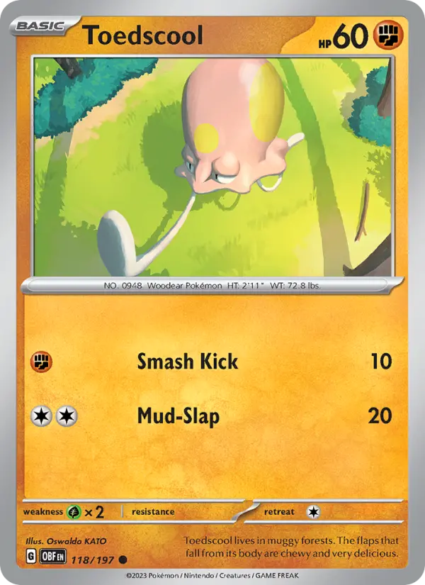 Toedscool Common Pokemon card #118 from Obsidian Flames