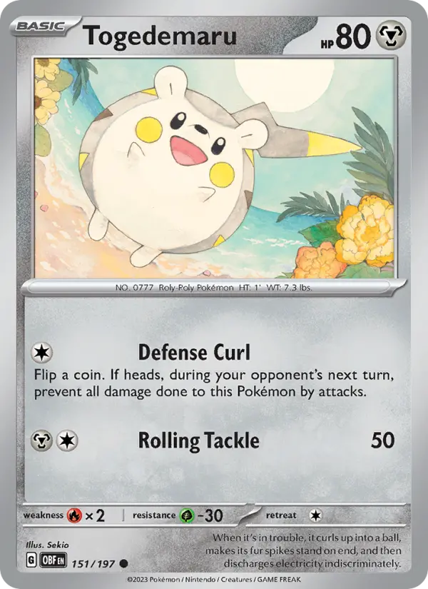 Togedemaru Common Pokemon card #151 from Obsidian Flames