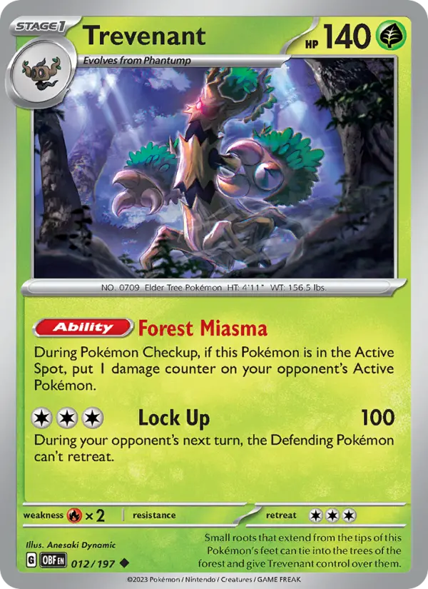 Trevenant Uncommon Pokemon card #012 from Obsidian Flames