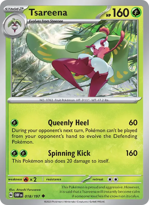 Tsareena Uncommon Pokemon card #018 from Obsidian Flames