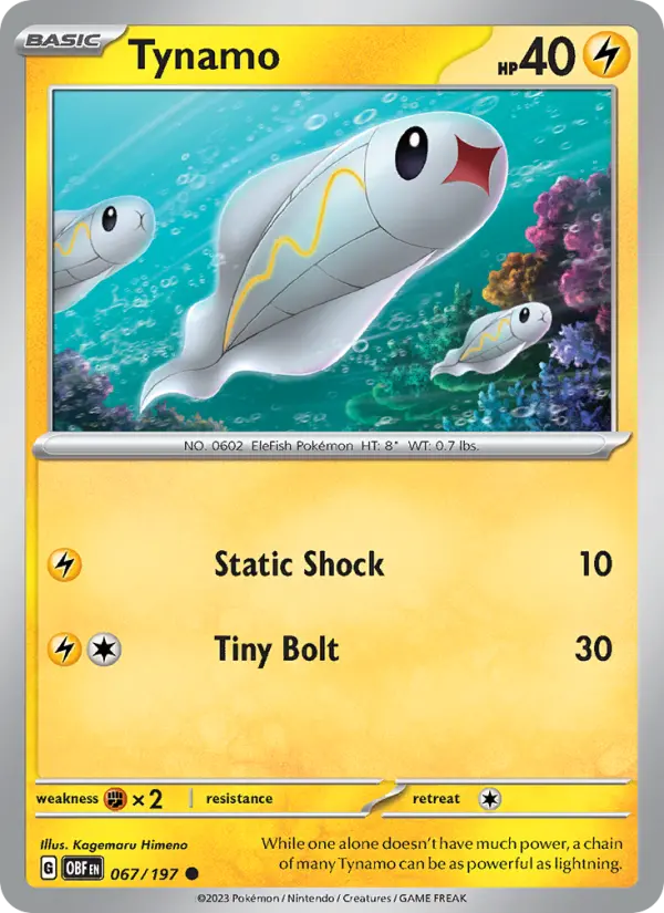 Tynamo Common Pokemon card #067 from Obsidian Flames