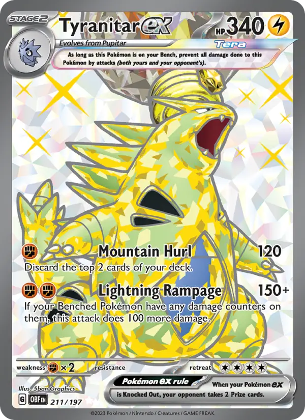 Tyranitar ex Ultra Rare Pokemon card #211 from Obsidian Flames