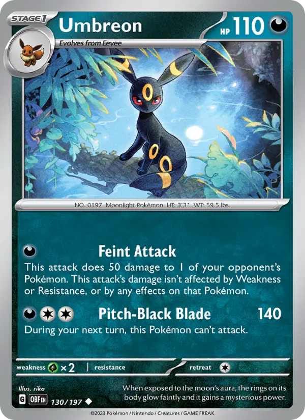 Umbreon Uncommon Pokemon card #130 from Obsidian Flames