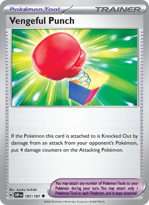 Vengeful Punch Uncommon Pokemon card #197 from Obsidian Flames