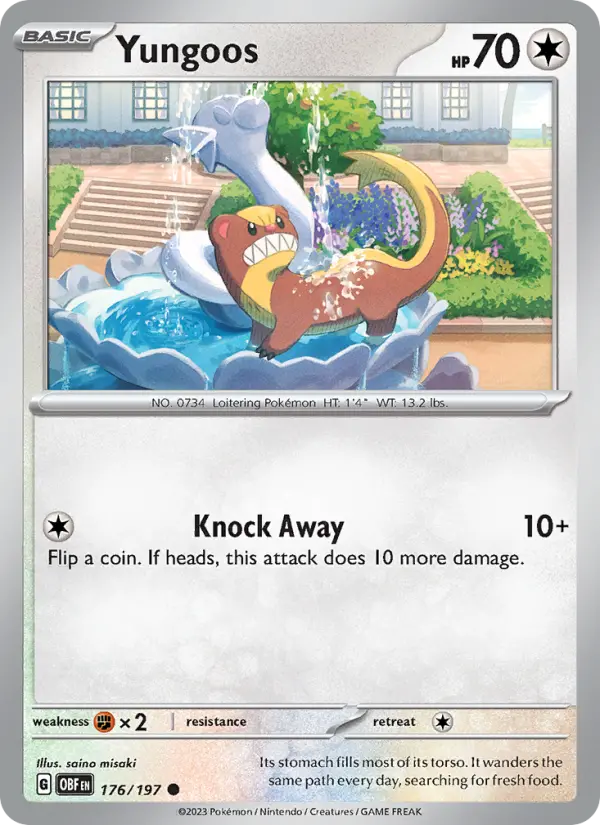 Yungoos Common Pokemon card #176 from Obsidian Flames