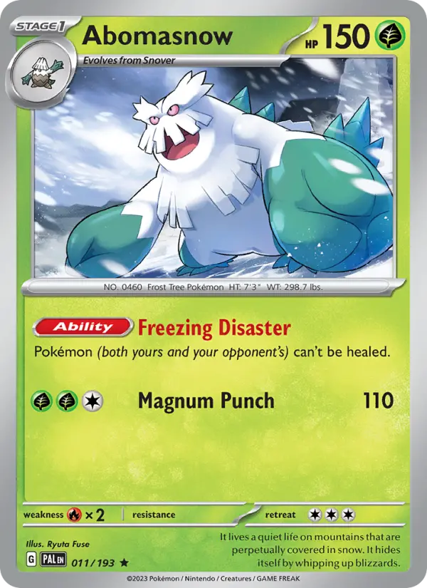 Abomasnow Rare Pokemon card #011 from Paldea Evolved