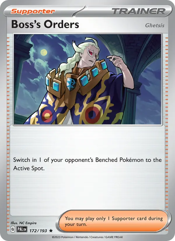 Boss's Orders Rare Pokemon card #172 from Paldea Evolved