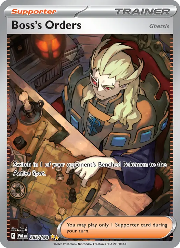 Boss's Orders Special illustration rare Pokemon card #265 from Paldea Evolved