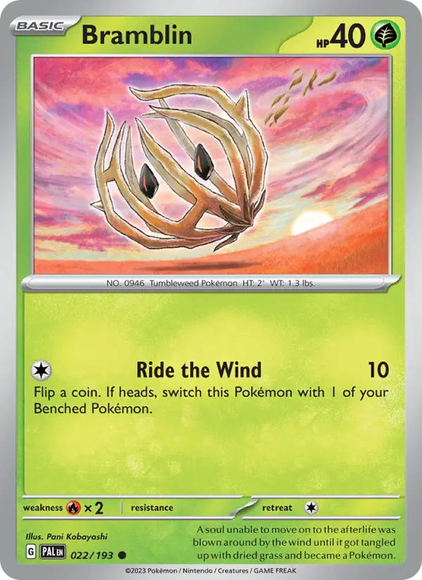 Bramblin Common Pokemon card #022 from Paldea Evolved