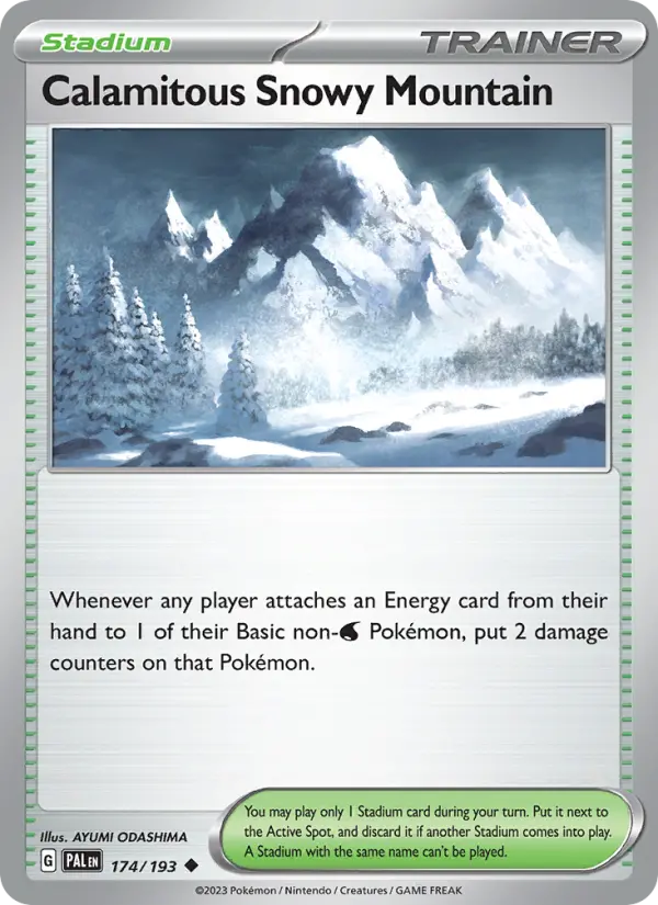 Calamitous Snowy Mountain Uncommon Pokemon card #174 from Paldea Evolved