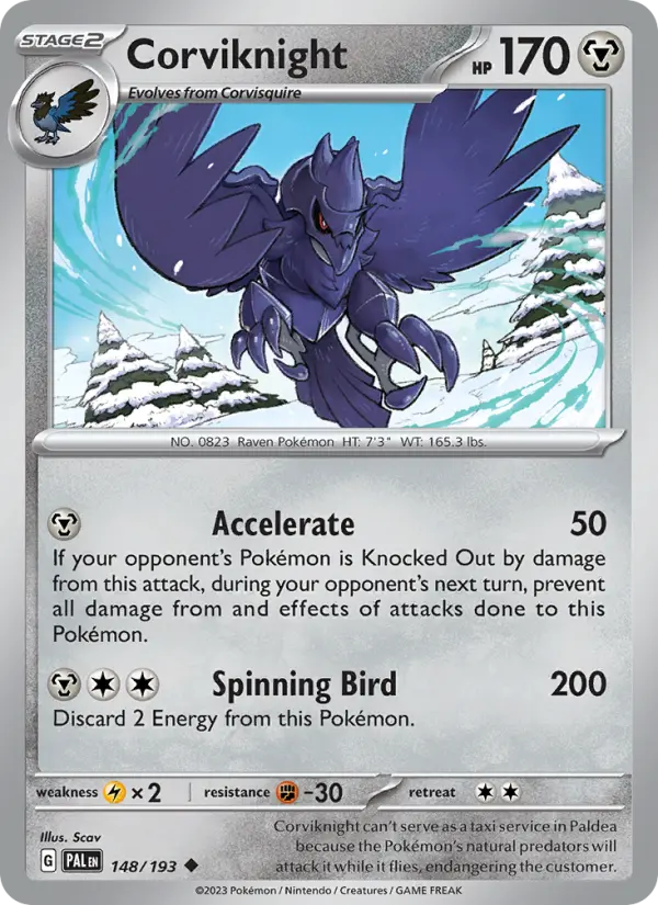 Corviknight Uncommon Pokemon card #148 from Paldea Evolved