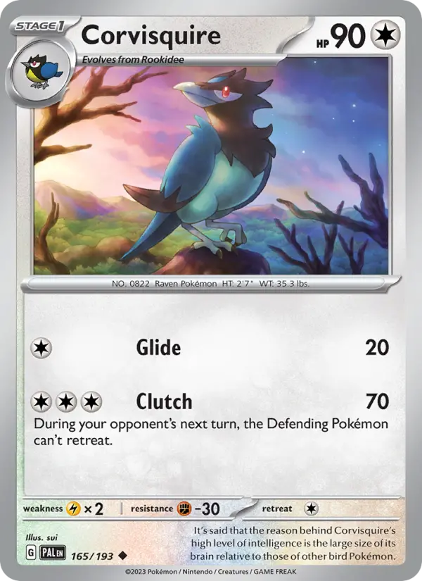 Corvisquire Uncommon Pokemon card #165 from Paldea Evolved