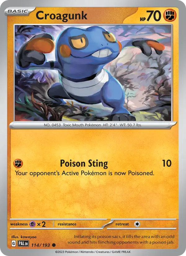 Croagunk Common Pokemon card #114 from Paldea Evolved