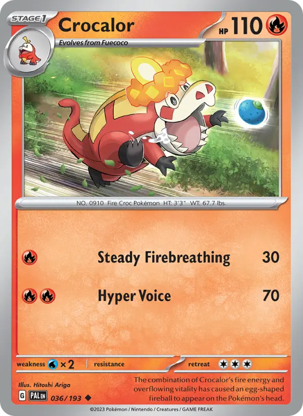 Crocalor Uncommon Pokemon card #036 from Paldea Evolved