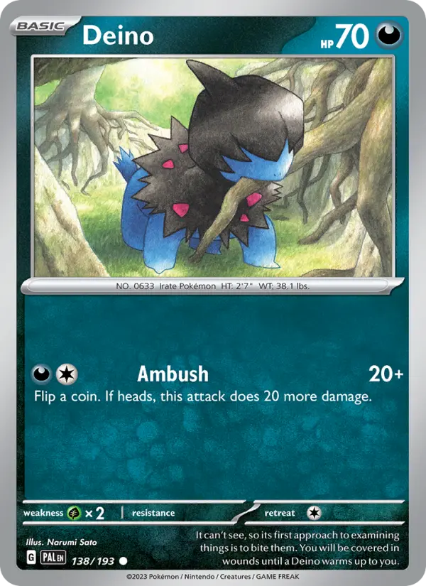 Deino Common Pokemon card #138 from Paldea Evolved