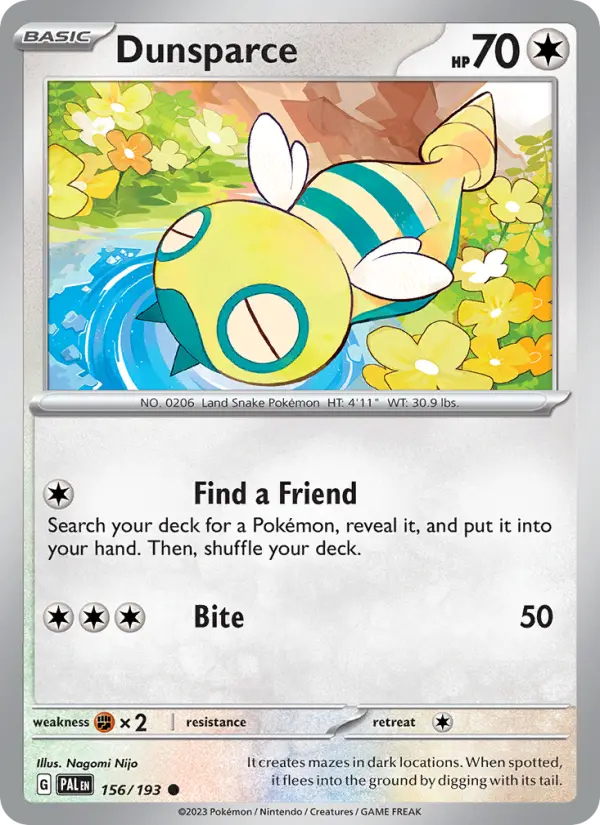 Dunsparce Common Pokemon card #156 from Paldea Evolved