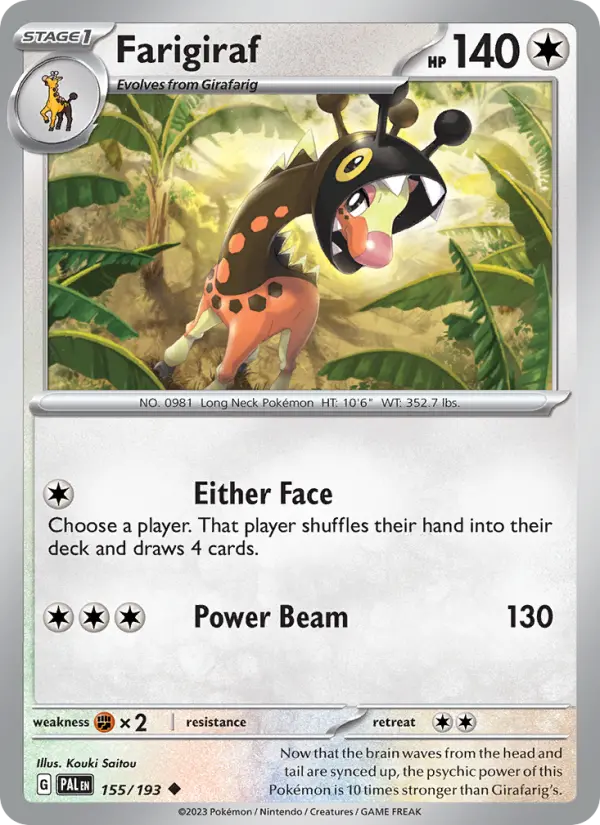 Farigiraf Uncommon Pokemon card #155 from Paldea Evolved