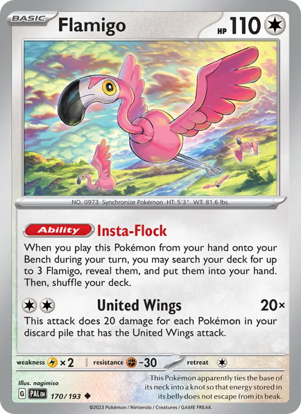 Flamigo Uncommon Pokemon card #170 from Paldea Evolved