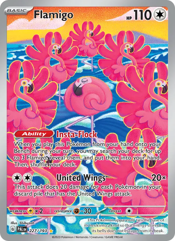 Flamigo Illustration rare Pokemon card #227 from Paldea Evolved