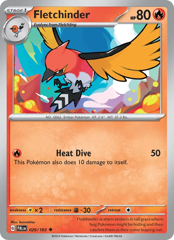 Fletchinder Uncommon Pokemon card #029 from Paldea Evolved