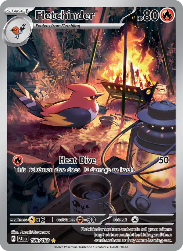 Fletchinder Illustration rare Pokemon card #199 from Paldea Evolved