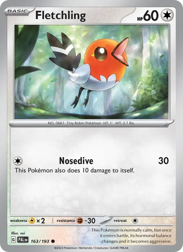 Fletchling Common Pokemon card #163 from Paldea Evolved