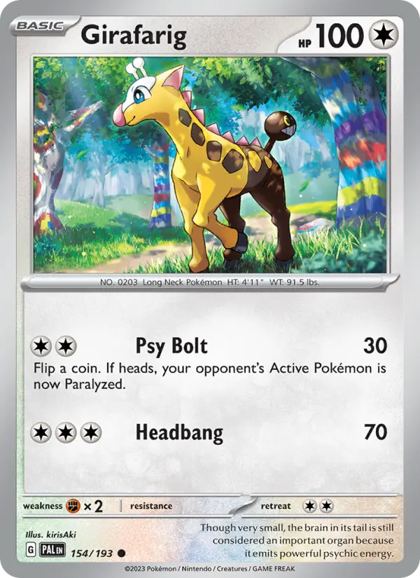 Girafarig Common Pokemon card #154 from Paldea Evolved