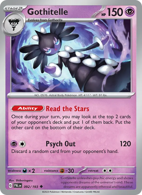 Gothitelle Uncommon Pokemon card #092 from Paldea Evolved