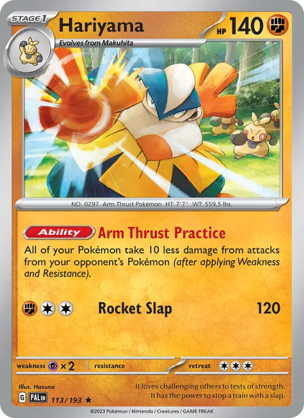Hariyama Rare Pokemon card #113 from Paldea Evolved