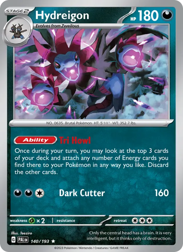 Hydreigon Rare Pokemon card #140 from Paldea Evolved