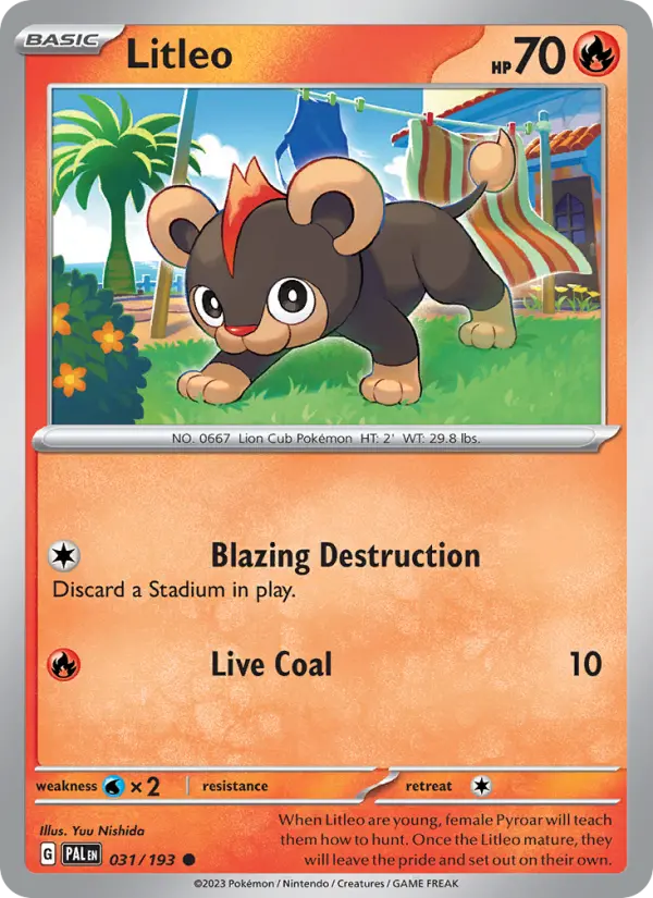 Litleo Common Pokemon card #031 from Paldea Evolved