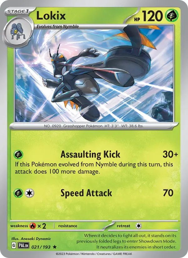 Lokix Rare Pokemon card #021 from Paldea Evolved