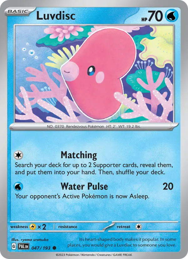Luvdisc Common Pokemon card #047 from Paldea Evolved