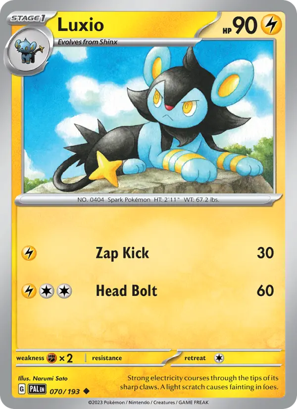 Luxio Uncommon Pokemon card #070 from Paldea Evolved
