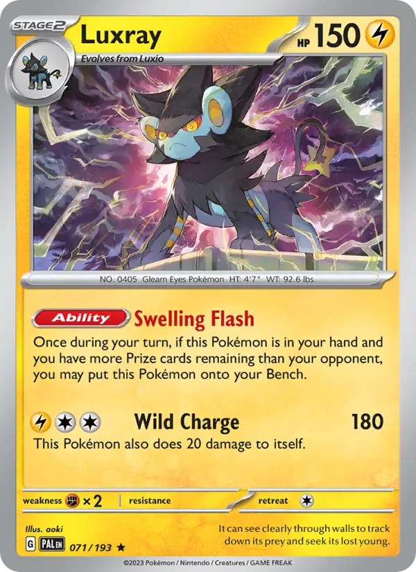 Luxray Rare Pokemon card #071 from Paldea Evolved
