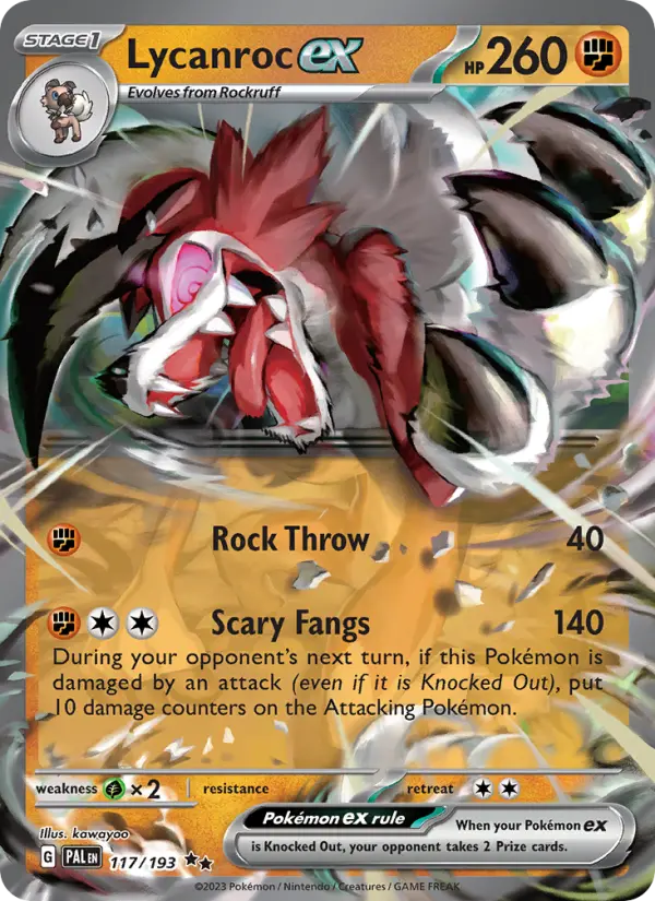 Lycanroc ex Double rare Pokemon card #117 from Paldea Evolved