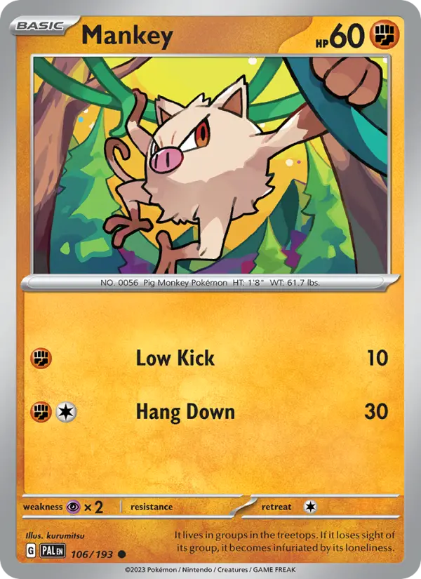 Mankey Common Pokemon card #106 from Paldea Evolved