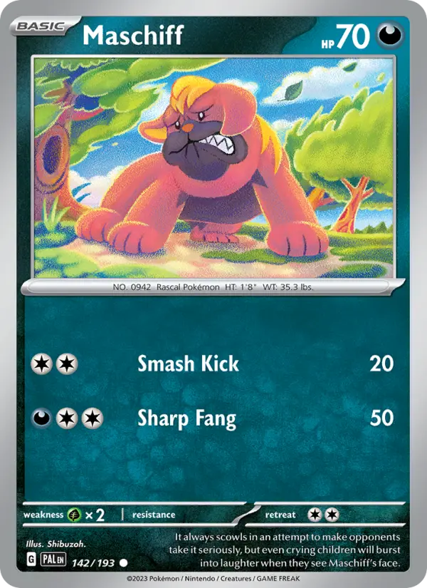 Maschiff Common Pokemon card #142 from Paldea Evolved