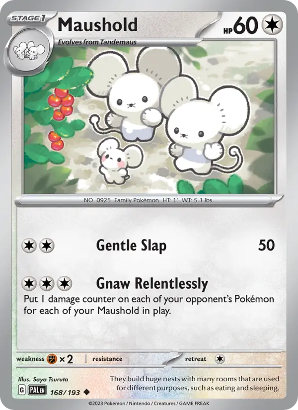 Maushold Uncommon Pokemon card #168 from Paldea Evolved