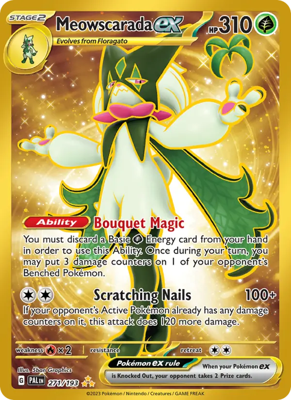 Meowscarada ex Hyper rare Pokemon card #271 from Paldea Evolved
