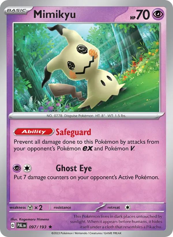 Mimikyu Rare Pokemon card #097 from Paldea Evolved