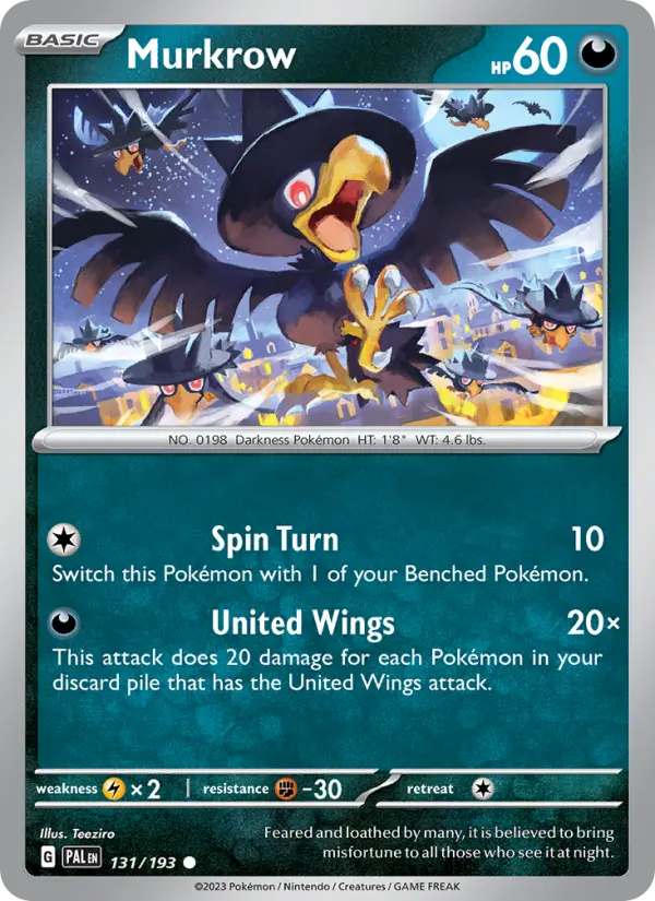 Murkrow Common Pokemon card #131 from Paldea Evolved