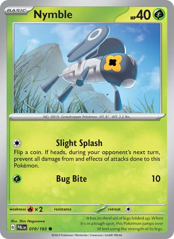 Nymble Common Pokemon card #019 from Paldea Evolved