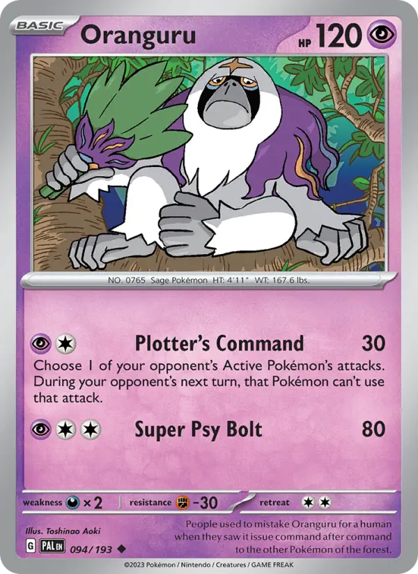 Oranguru Uncommon Pokemon card #094 from Paldea Evolved