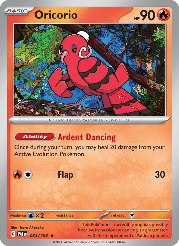 Oricorio Rare Pokemon card #033 from Paldea Evolved