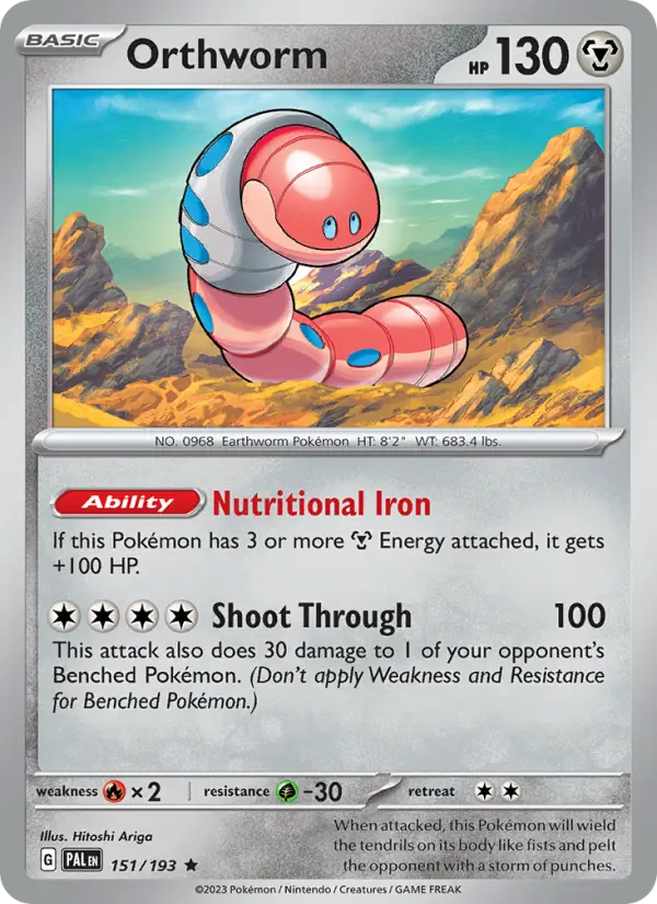 Orthworm Rare Pokemon card #151 from Paldea Evolved