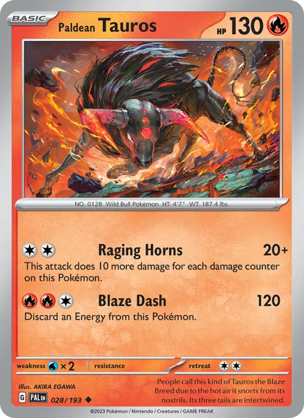 Paldean Tauros Uncommon Pokemon card #028 from Paldea Evolved