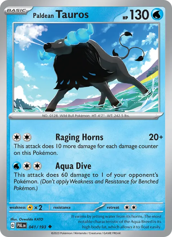 Paldean Tauros Uncommon Pokemon card #041 from Paldea Evolved